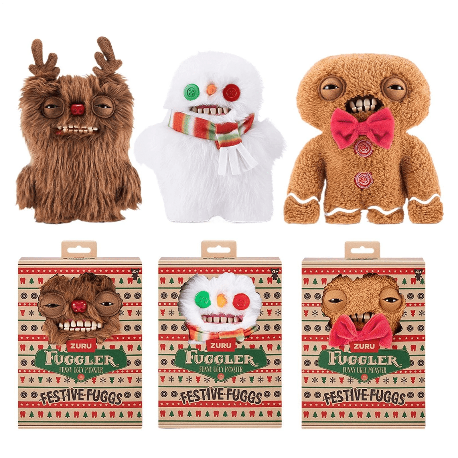 新品 ファグラー FUGGLER 限定 ホリデー クリスマス ジンジャーブレッド Festive Fuggs Holiday Fugglers Gingerbread, Snowman & Reindeer