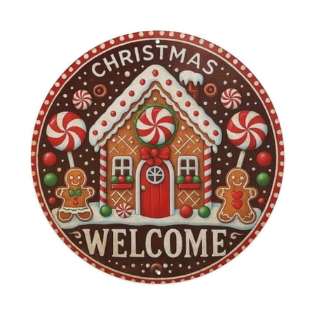 Festive Gingerbread House Welcome Round Tin Sign Vintage Metal Poster Living Room Bar Man Cave Home Wall Art Decor 8x8inch