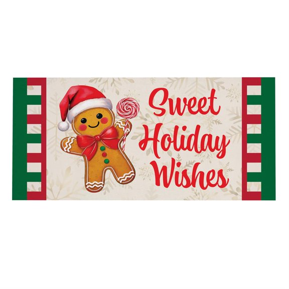 Sassafras Festive Gingerbread Man Front Door Mat Indoor Outdoor 22"x10"