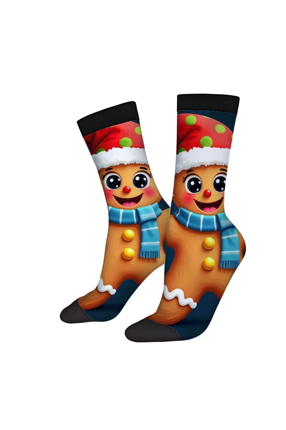 Festive Gingerbread Man Socks - 2 Pairs of Unisex Trendy Socks with Cheerful Holiday Design Brown Background Icing Details