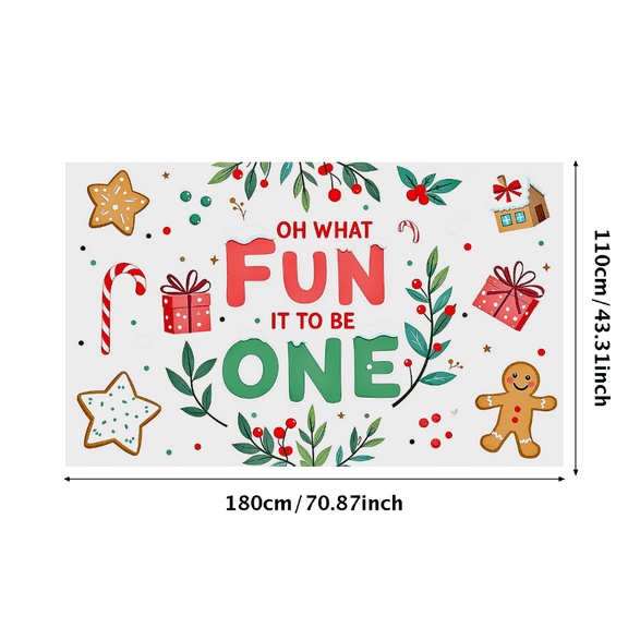 Festive Gingerbread Themed Backdrop Banner with Candy Canes Gifts and Holly Leaves for 1st Birthday Party Holiday Celebrations Photography Props Decorations