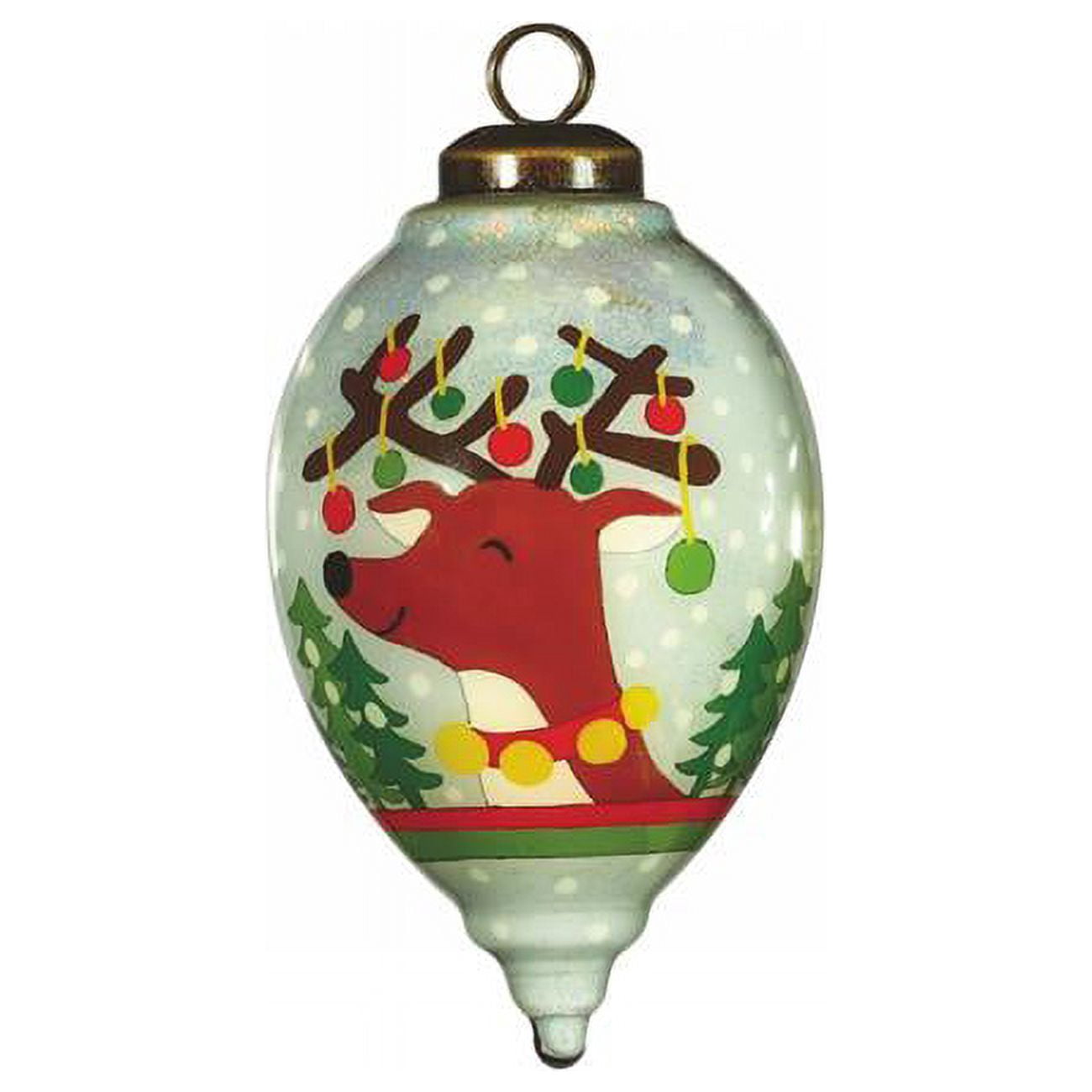 Festive Glitter Reindeer with Lights Hand Painted Mouth Blown Glass