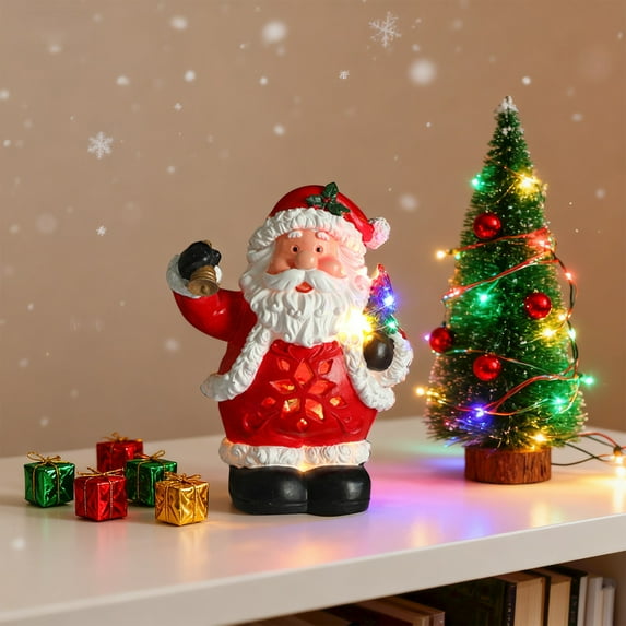 Festive Glowing Santa Claus Ornament With Led Lights And Musical Effects, Animated Indoor Christmas Decoration For Mantel Table And Shelf Display, Perfect Home Decor Gift For