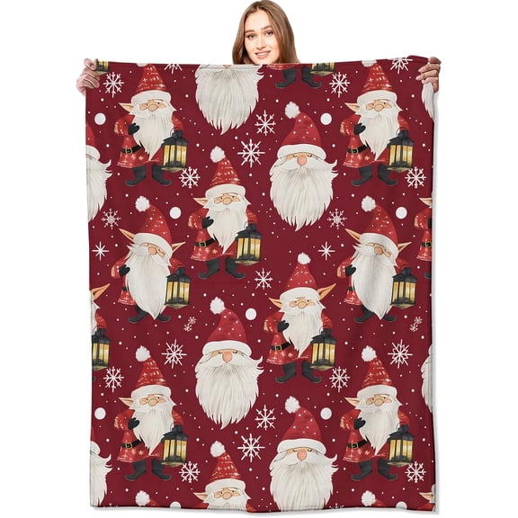 Festive Gnome Blanket Lanterns on a Red Blankets,Birthday Gifts for Users Women men Women & Christmas Lovers,Lightweight Soft Fleece Cozy for Sofa Couch Bed Room Holiday Decor 40x50in