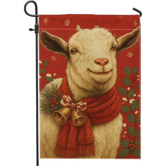 Festive Goat Garden Flag Double Sided Burlap Yard Banner Holiday Outdoor Lawn Decoration 12x18 Inch Red