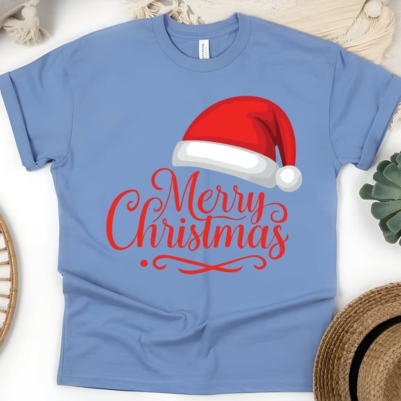 Festive Graphic Tee | Santa Hat Design Shirt | Unisex Casual T-Shirt, CarolinaBlue, Size 3XL