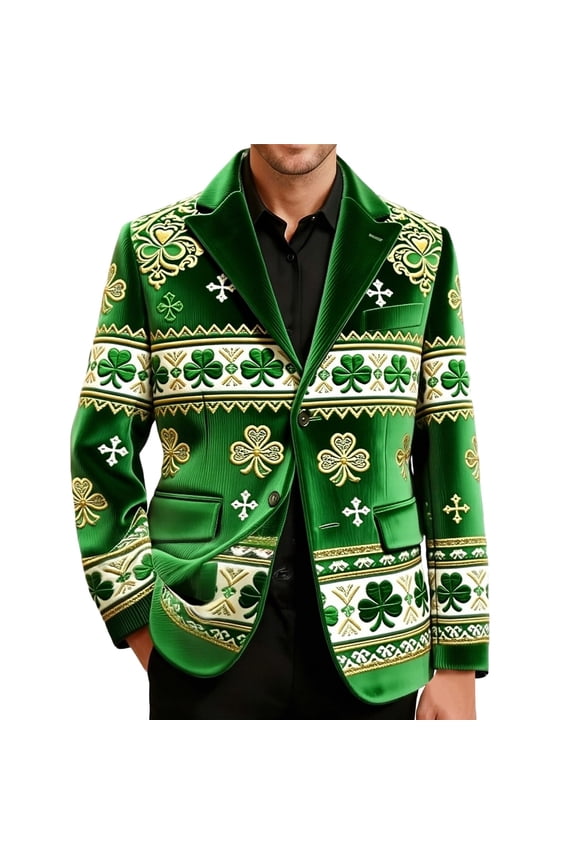 Festive Green Corduroy For With Print – St. Patrick's Day Patterned Jacket For Smart Casual Occasions