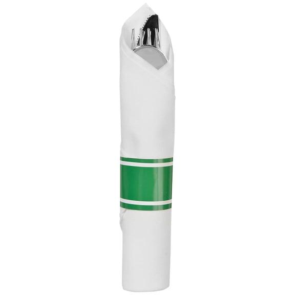 Festive Green Premium Rolled Cutlery Set (10 Count) - Includes Fork, Knife, & Spoon - Perfect for Parties & Special Events