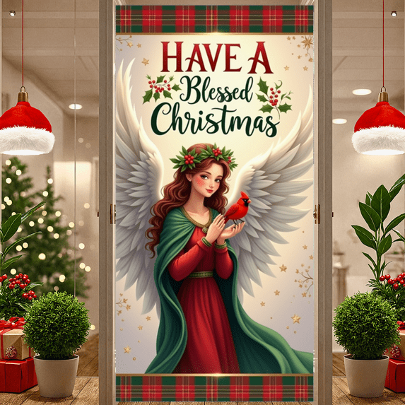 Festive Greenery Blessed Christmas Banner Colorful Design Holiday Decor for Parties Family Gatherings Celebrations