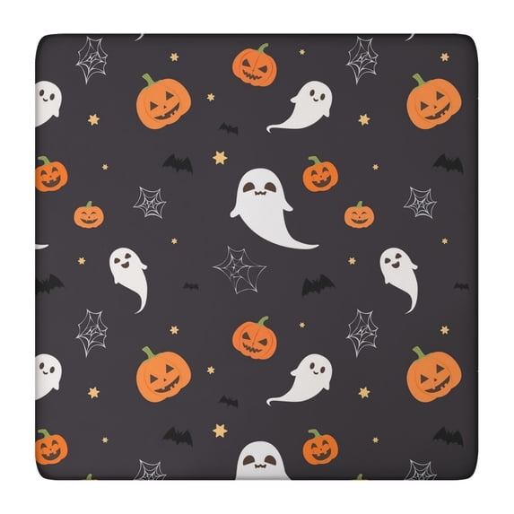 Festive Halloween Elastic Edge Table Cover 36x36 Inch Square - Features Ghosts and Pumpkins Pattern for Holiday Table Decor