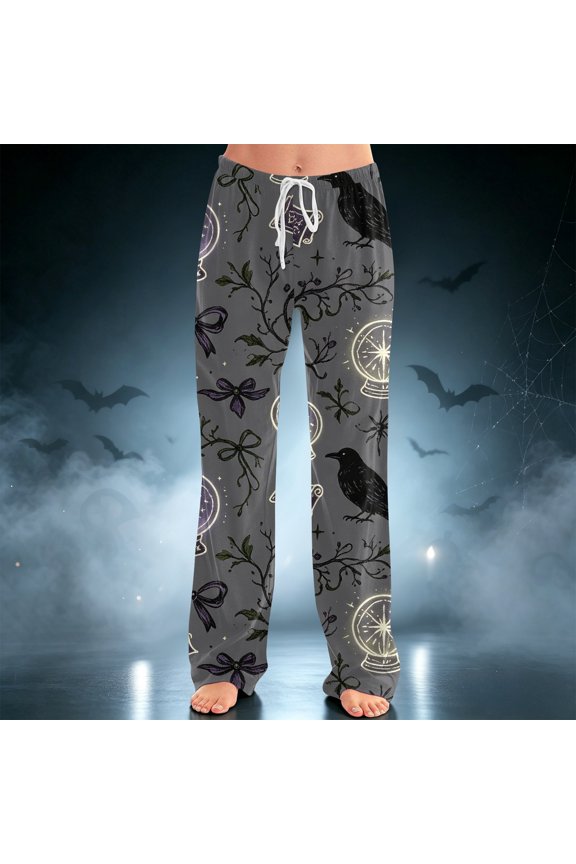 Festive Halloween Pajama Pants for Women Soft Breathable Sleep Bottoms with Jack-O-Lantern and Ghost Prints Comfortable Autumn Loungewear Trousers