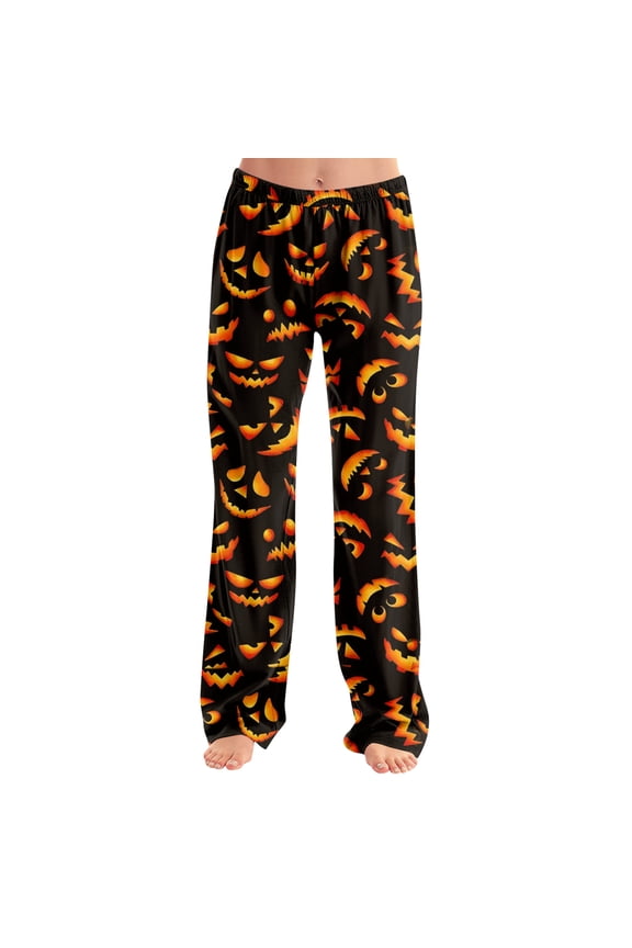 Festive Halloween Print Lounge Pants for Women Comfortable Sleep Bottoms Spooky Season Pumpkin and Ghost Graphic Casual Sleepwear