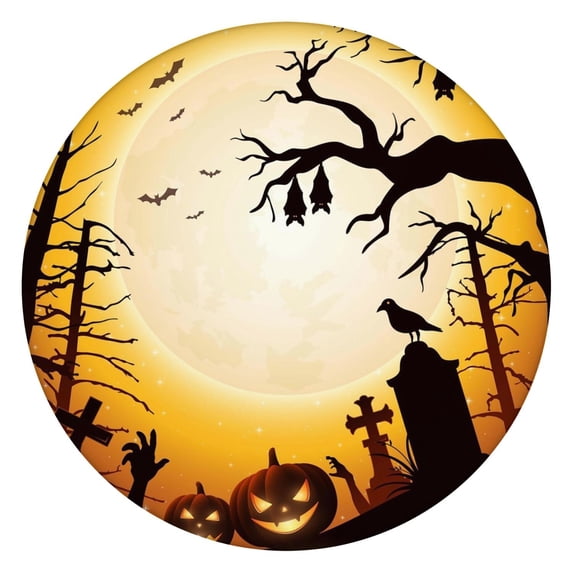 Festive Halloween Round Table Cover with All-Around Elastic - Features Pumpkin Design for 52 Inch Party Dining Table
