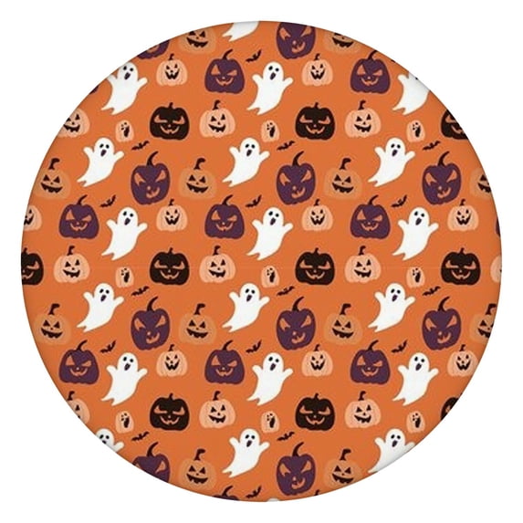 Festive Halloween Round Tablecloth with Pumpkin Print and Elastic Hem - Perfect for 44 Inch Kitchen Dining Table