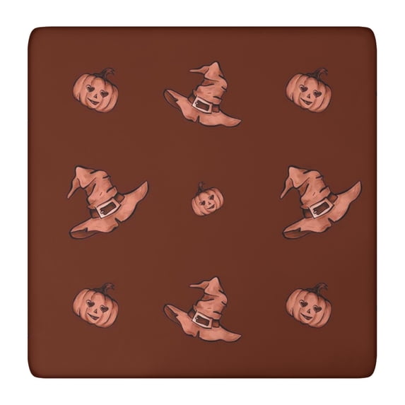 Festive Halloween Table Cover 36x36 with Elastic Edge - Stretch Fabric Featuring Classic Ghost and Pumpkin Pattern for Seasonal Use