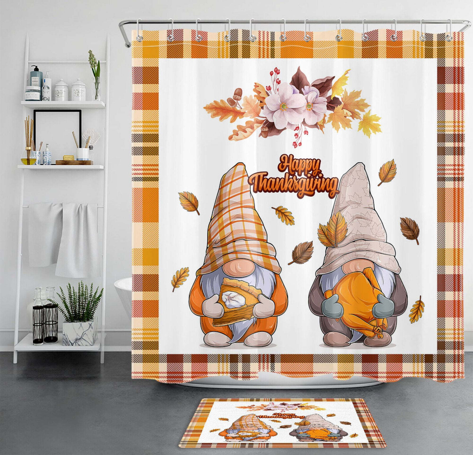 Festive Harvest Gnome Bathroom Set with Turkey and Autumnal Accents
