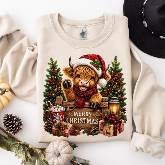 Festive Highland Cow Merry Christmas Sweatshirt