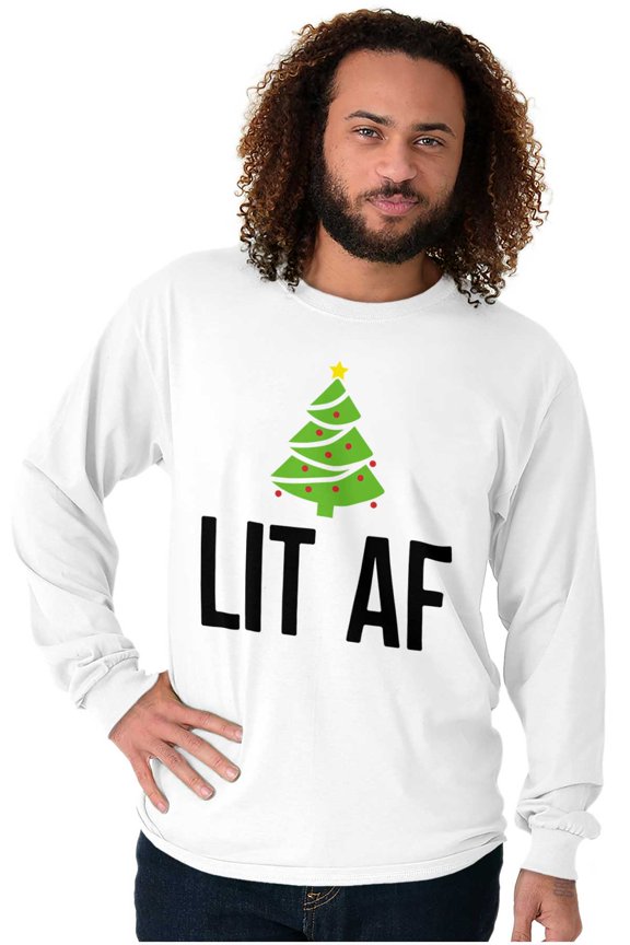 Festive Holiday Christmas Tree Lit AF Long Sleeve TShirt Men Women Brisco Brands S