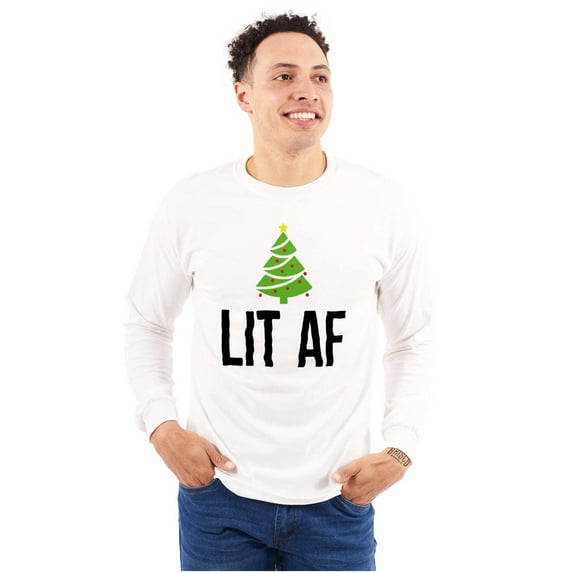 Festive Holiday Christmas Tree Lit AF Plus Size Long Sleeve Graphic Tee Shirt Brisco Brands 2X