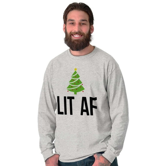 Festive Holiday Christmas Tree Lit AF Plus Size Long Sleeve Graphic Tee Shirt Brisco Brands 3X