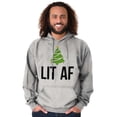 thumbnail image 1 of Festive Holiday Christmas Tree Lit AF Unisex Plus Fleece Graphic Hoodie Brisco Brands 2X, 1 of 3
