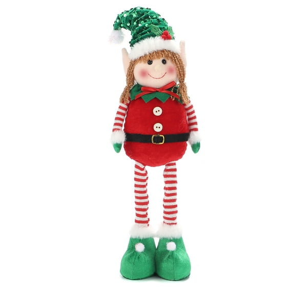 Festive Holiday Elf Plush Tool with Striped Legs and Red Hat – Perfect Christmas Decoration and Gift Idea, 18 Inches