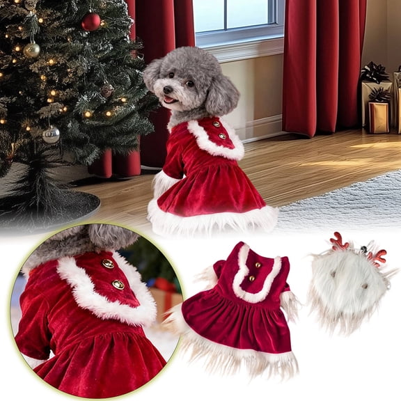 Festive Holiday Long Furry Dress For Dogs Christmas Parties And Photo Sessions With Your Pet