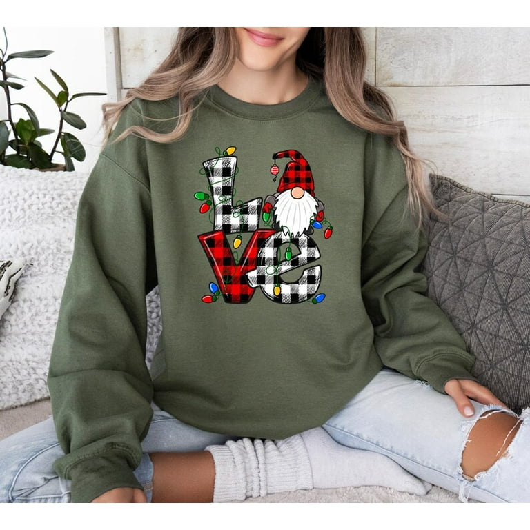 Festive Holiday Love Sweatshirt, Cozy Christmas Apparel with Gnome
