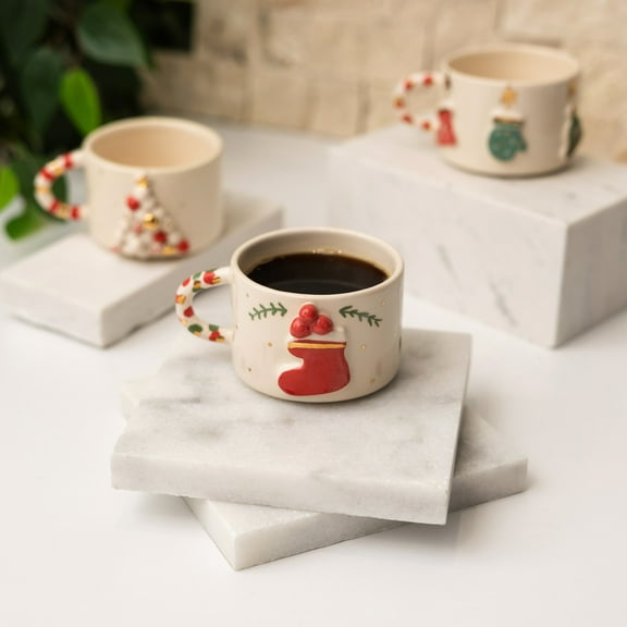 Festive Holiday Mug Collection - Christmas Stocking Mug With Golden Handle | Gift for Women, Mom, Mother, Girl