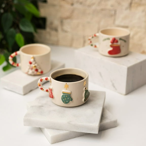 10 oz / 300 ml Festive Holiday Mug Collection - Holiday Ornament Mug With Golden Handle | Gift for Women, Mother, Girl, Mom, Mothers Day or Christmas