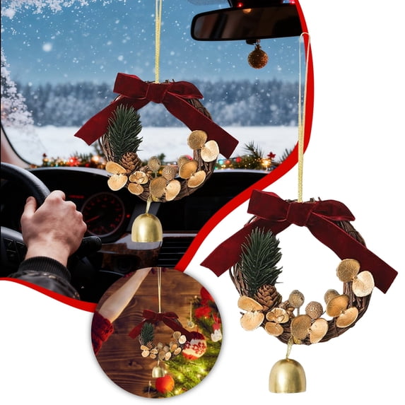 Festive Holiday Ornament With Branches & Plaid Ribbon Traditional Xmas Decoration For Home Wall And Door Hanging