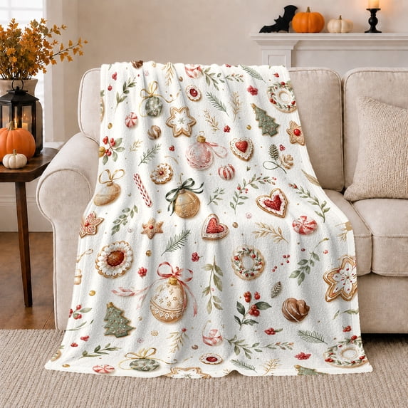 Festive Holiday Pattern, Warm Flannel Blanket for Living Room and Reading Nook, Art Lovers Christmas Gift, Festive Home Decor