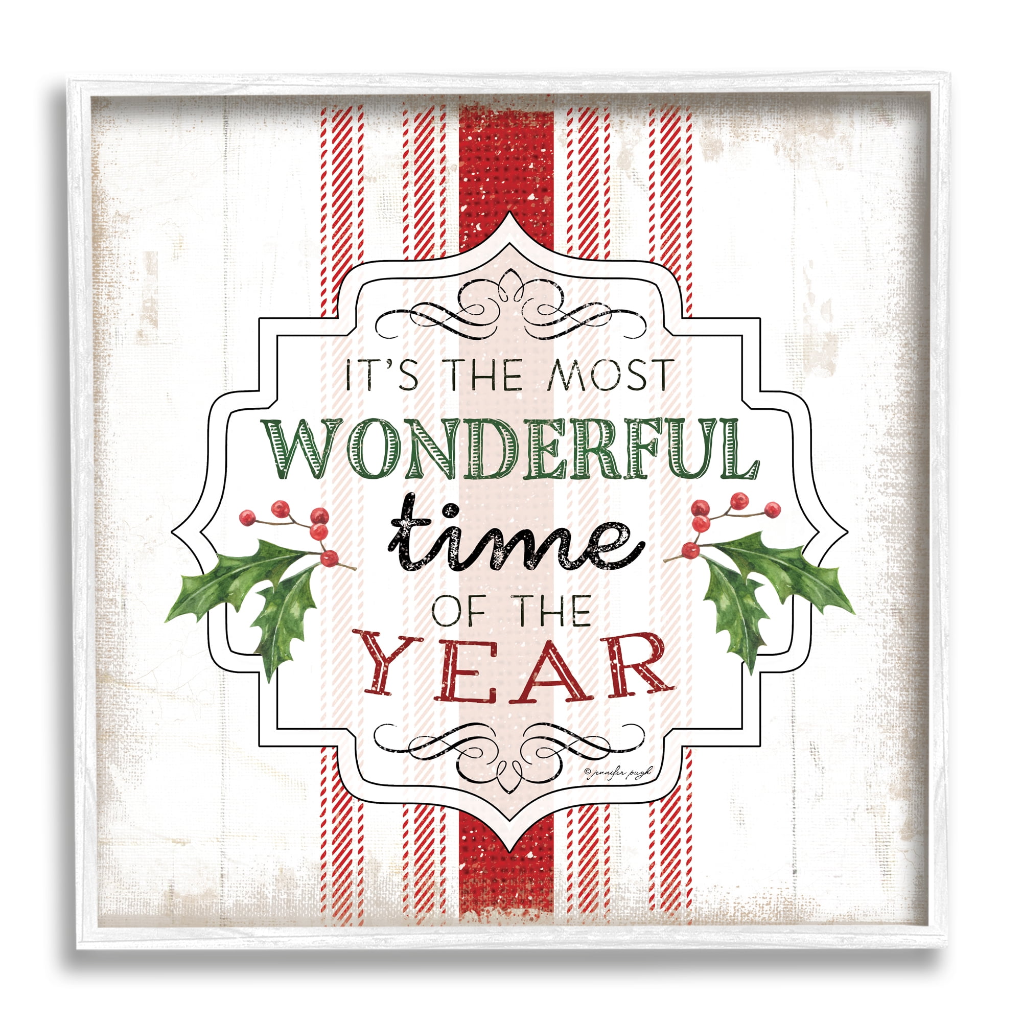 Festive Holiday Quote Holly Sprig Rustic Stripes Inspirational Graphic Art Framed Art Print Wall Art