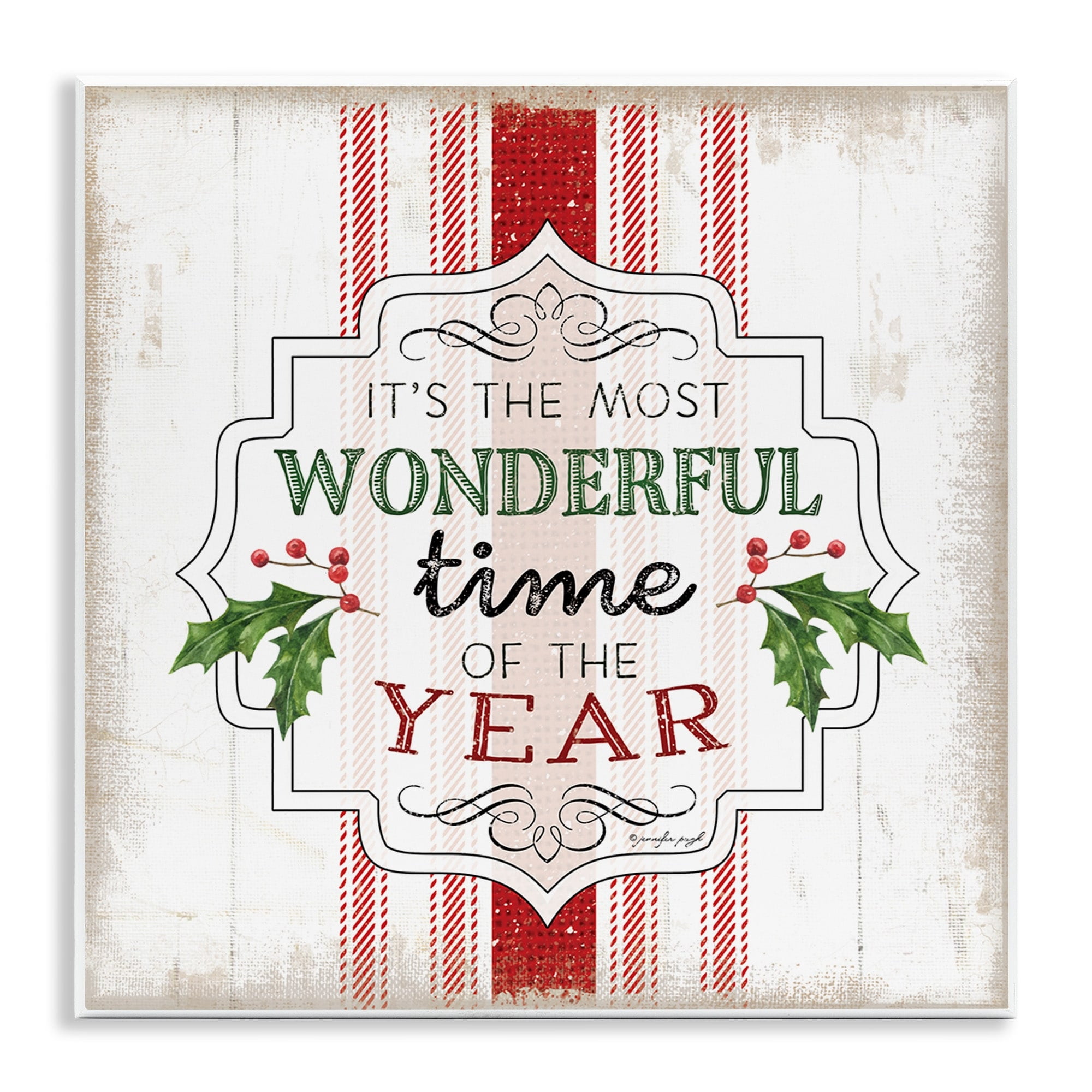 Festive Holiday Quote Holly Sprig Rustic Stripes Inspirational Graphic Art Unframed Art Print Wall Art