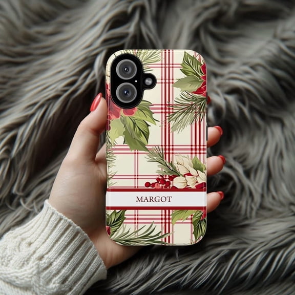 Festive Holly Personalized Christmas Phone Case for iPhone 11 12 13 14 15 16 17 Pro Max