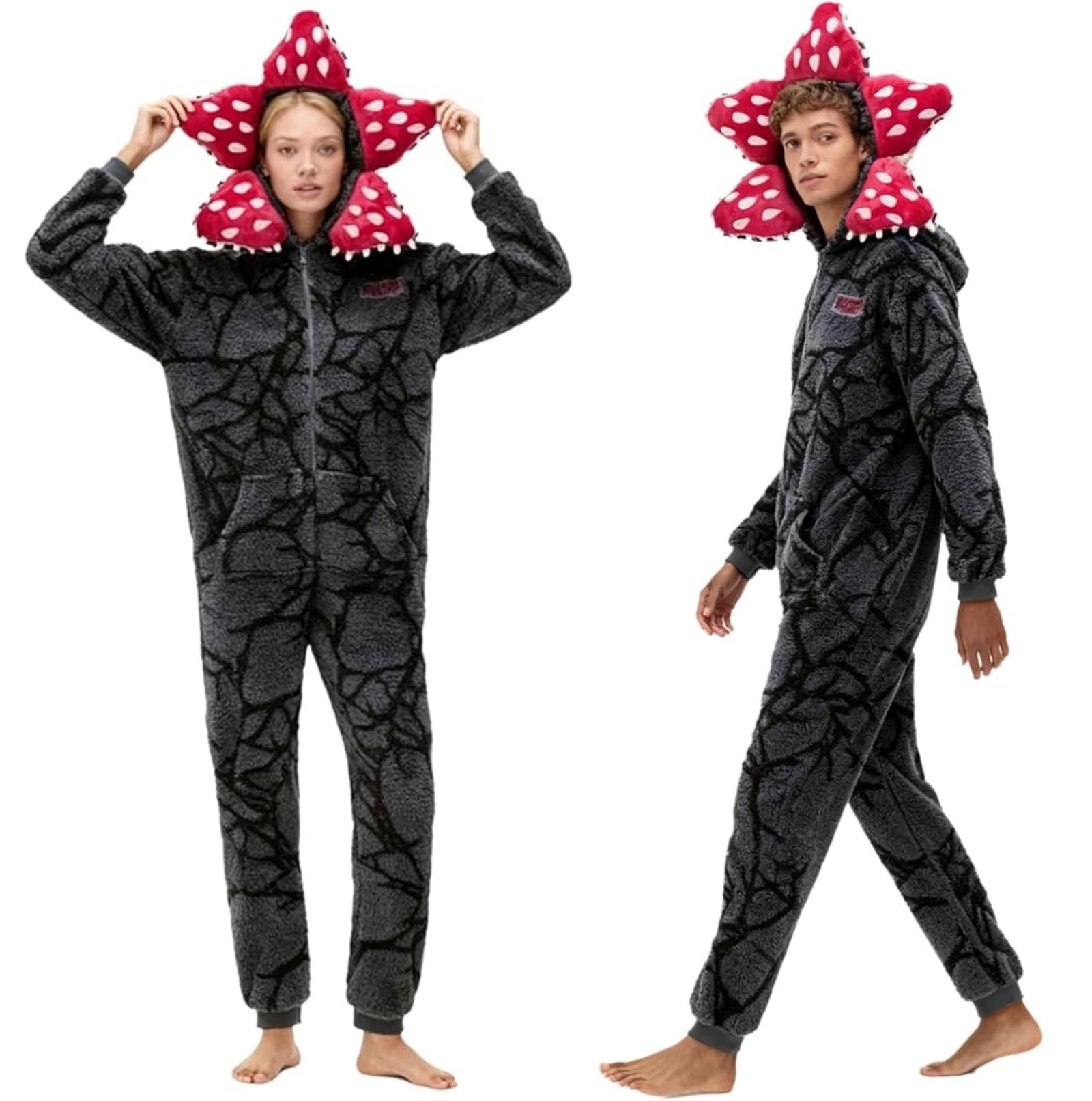 Festive Hooded Demogorgon Onesie, Fleece Pajamas for Adults - Christmas ...