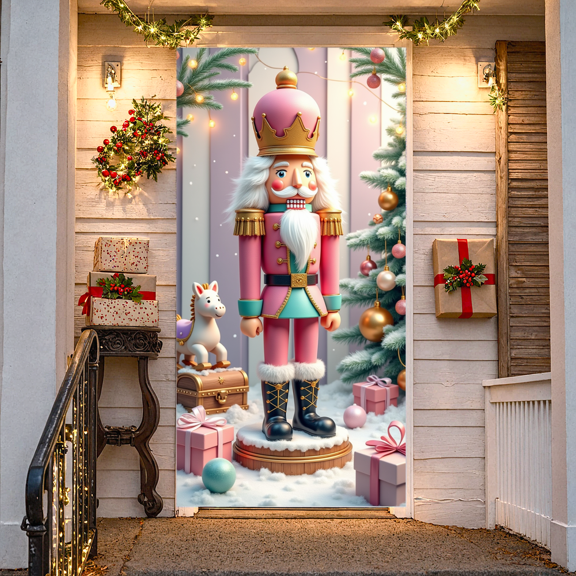 Festive Horse Christmas Banner Santa Hats Cartoon Design Winter Theme for Holiday Party Kids Room Decoration