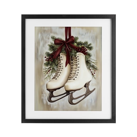 Stupell Industries Festive Ice Skates Black Framed Print Under Glass, design by Arlington Prints