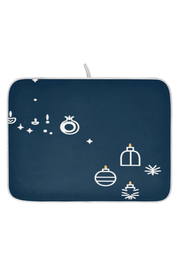 Festive Icons Dish Drying Mat for Kitchen, Quick Drying Absorbent Soft Durable 16" x 18"