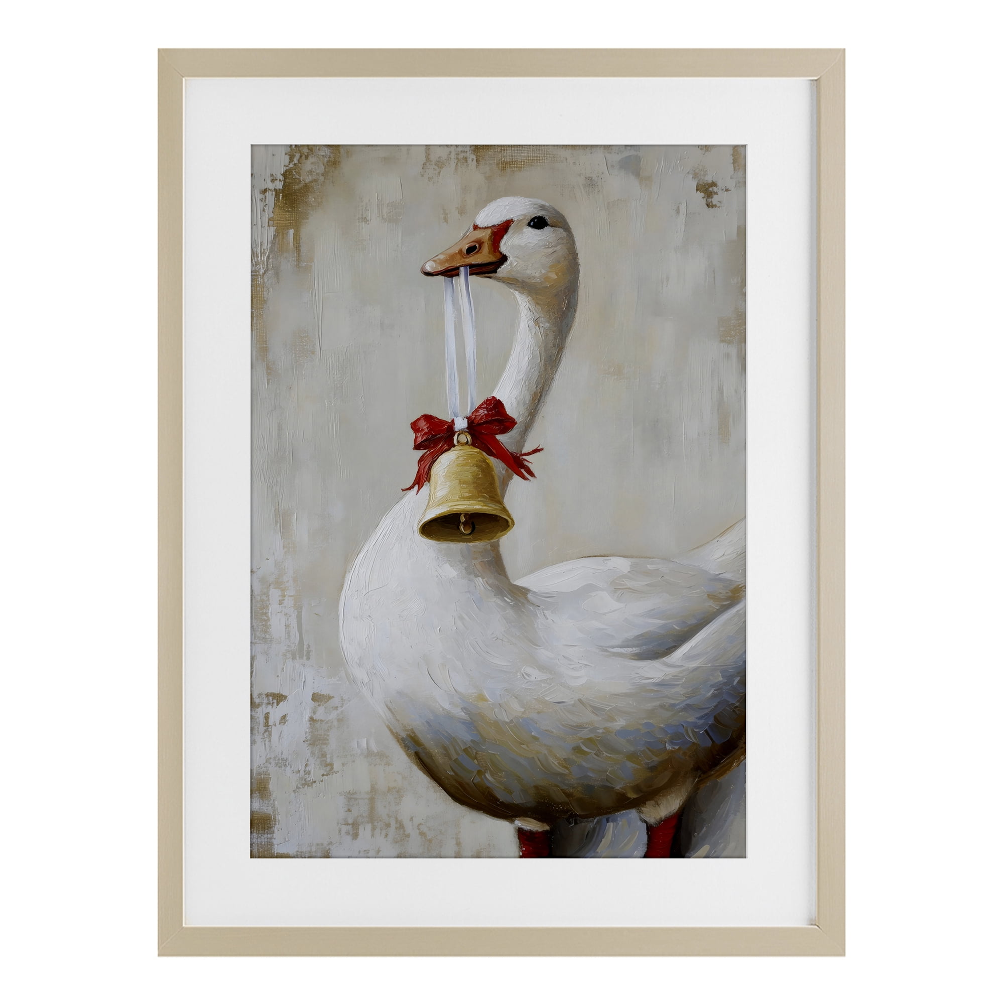 Festive Jingle Goose Birch Framed Print Under Glass, design by Petal Prints Design