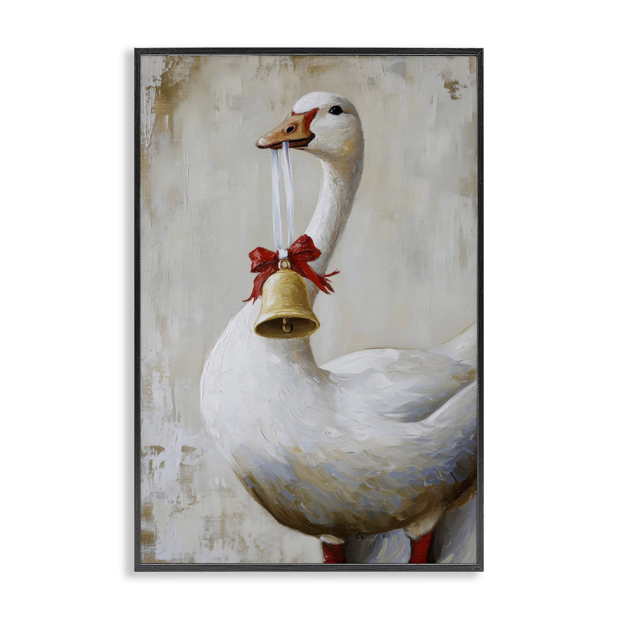 Festive Jingle Goose Black Framed Giclee Art, design by Petal Prints Design