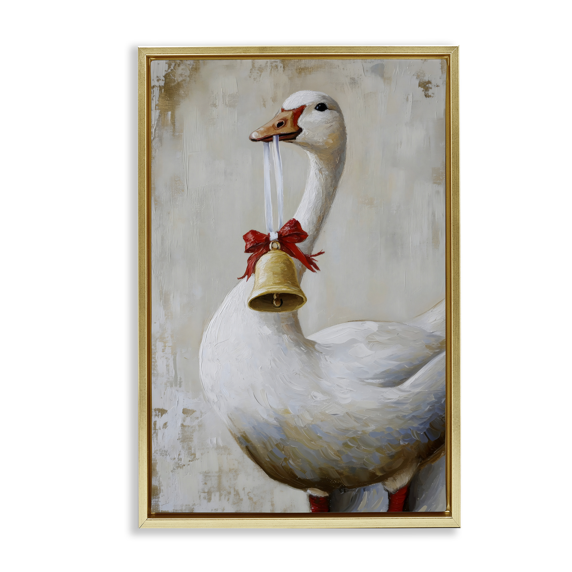 Festive Jingle Goose Gold Framed Floater Canvas Wall Art, design by Petal Prints Design