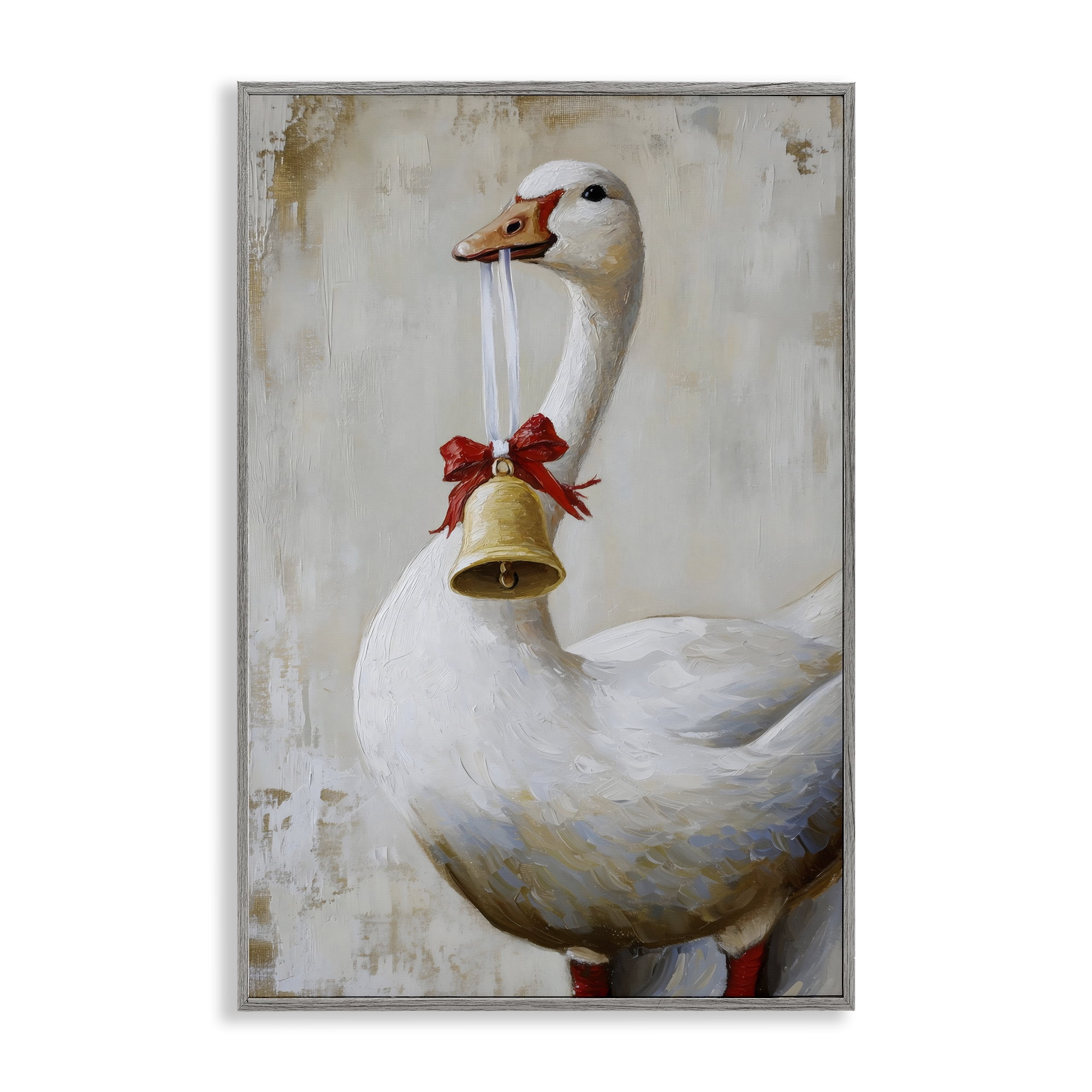Festive Jingle Goose Gray Framed Giclee Art, design by Petal Prints Design