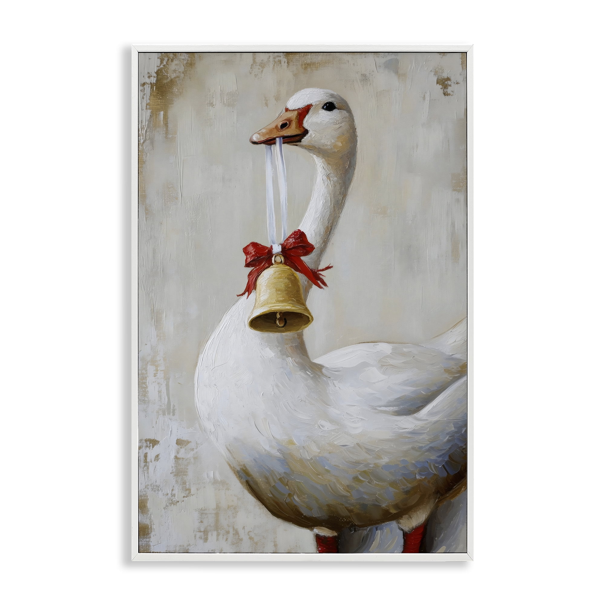 Festive Jingle Goose White Framed Giclee Art, design by Petal Prints Design