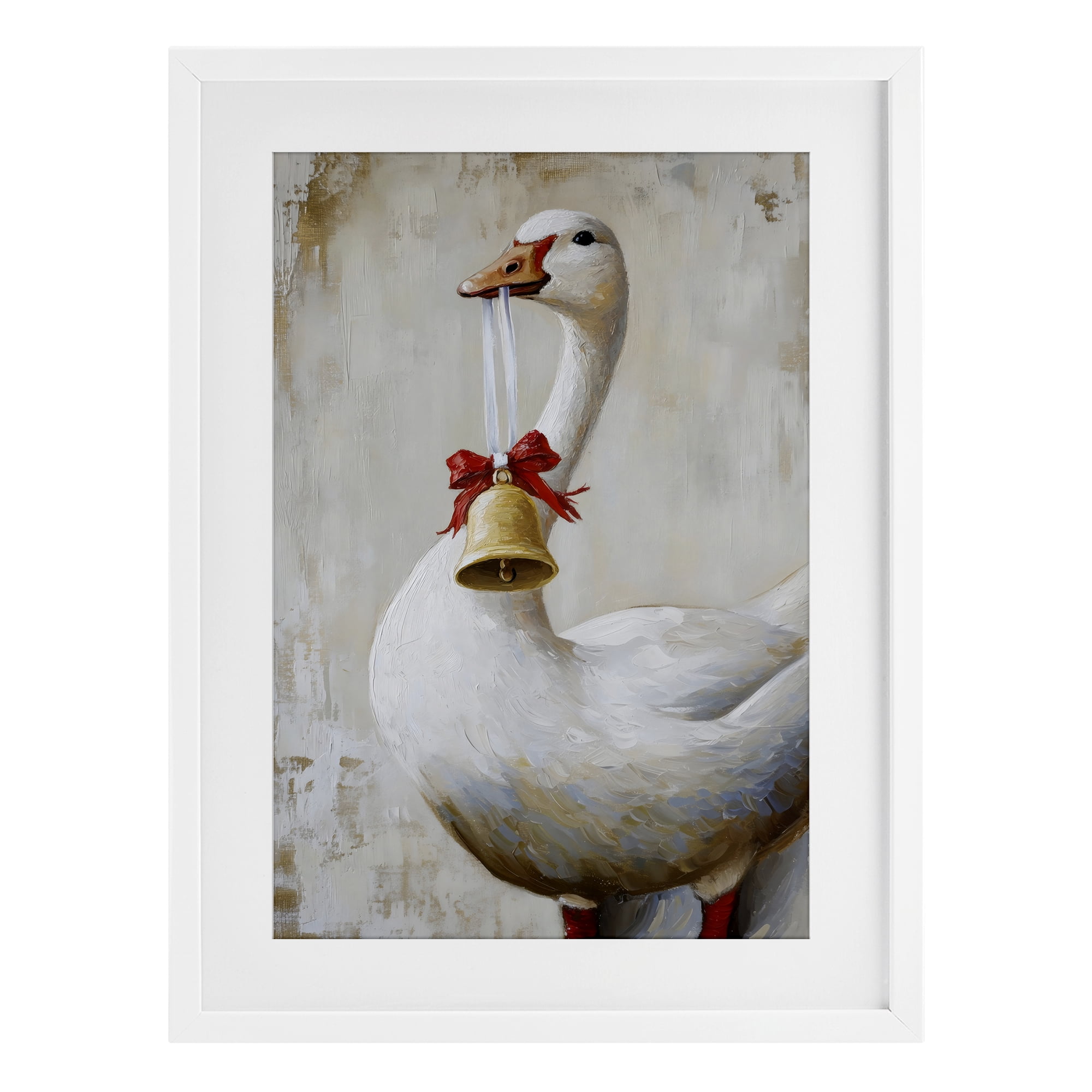 Festive Jingle Goose White Framed Print Under Glass, design by Petal Prints Design