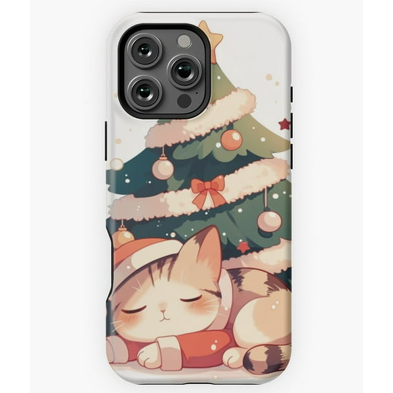 Festive Kitty Cat Under Christmas Tree Phone Case for iPhone 16 15 14 13 12 11 Pro Max