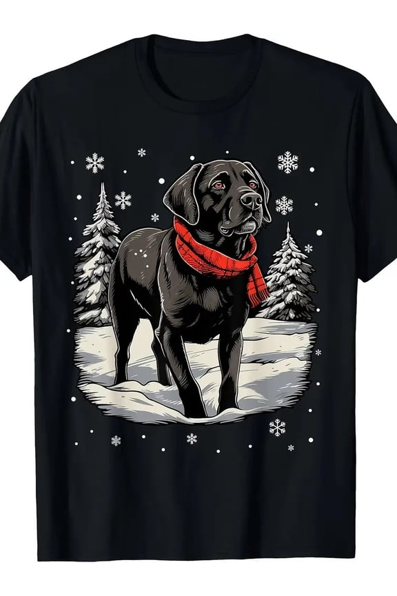 Festive Labrador Retriever Black Cotton T-Shirt All Size S-5XL