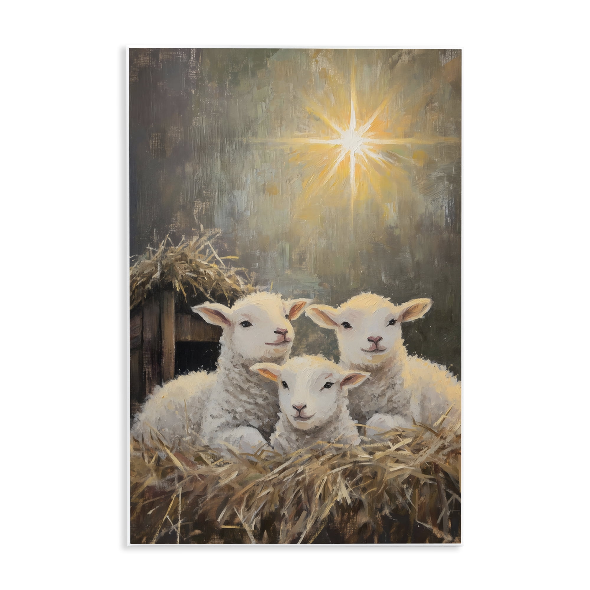 Festive Lambs in Stable Wall Plaque Art, design by Petal Prints Design