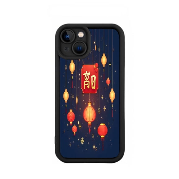Festive Lanterns Design iPhone 15 Case - Lightweight Yellowing Resistant Phone Cover with Red & Orange Lanterns Golden Stars & Chinese Characters