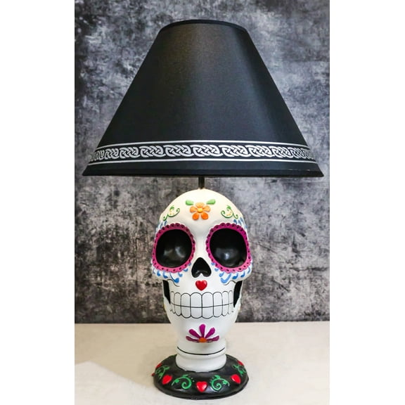 Festive Lights Macabre Day Of The Dead Sugar Skull Floral Sculptural Table Lamp
